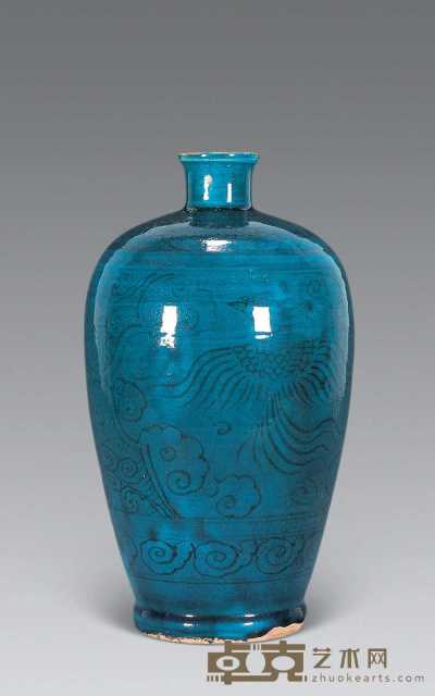 明 孔雀蓝凤纹瓶 4.5×27.5cm